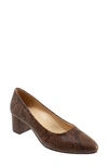 Trotters Kari Snake Embossed Pump In Dark Brown Snake Print Leather