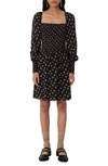 Maje Floral Long Sleeve Smocked Dress In Multicolor
