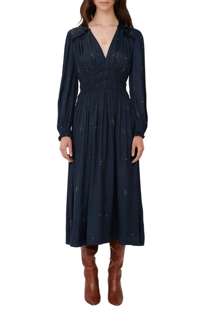 Maje Long Sleeve Embellished Maxi Dress In Navy