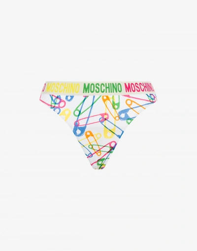 Moschino Jersey Thong Safety Pins In White