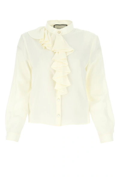 Gucci Ruffled Silk Crepe De Chine Shirt In White