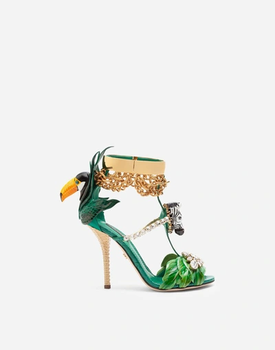 Dolce & Gabbana Sandals With Sides In Crocodile With Appliqué And Jewel Embroidery