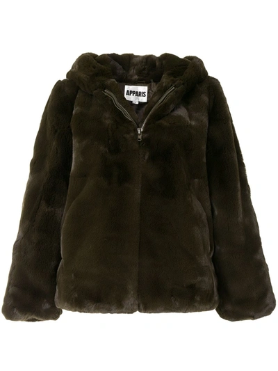 Apparis Chase Hooded Faux-fur Coat In Green