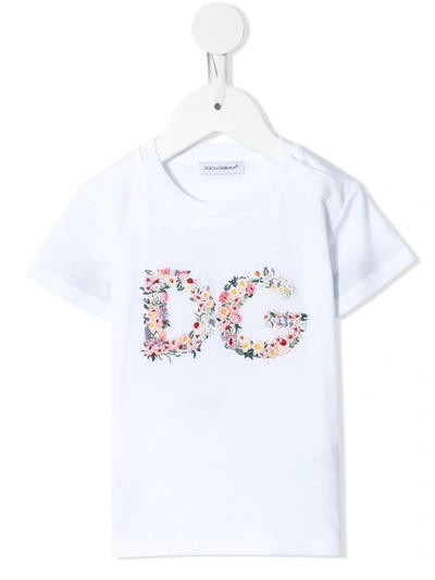 Dolce & Gabbana Kids' Floral Embroidered Logo T-shirt In White