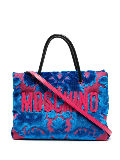 Moschino Logo Printed Tote In Blue