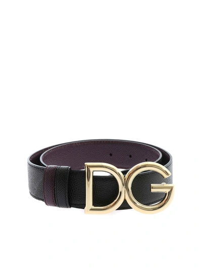 Dolce & Gabbana Reversible Belt In Black And Brown In Black,bordeaux