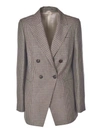 BRUNELLO CUCINELLI DOUBLE-BREASTED HOUNDSTOOTH JACKET IN BROWN