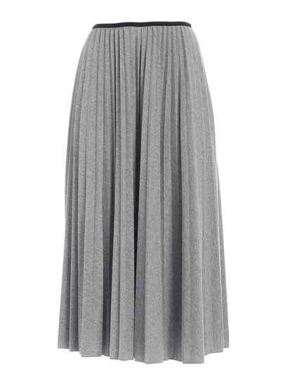 Moncler Grey Mélange Pleated Jersey Midi Skirt
