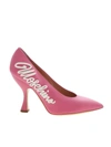 MOSCHINO 3D EFFECT LOGO POINTED PUMPS IN PINK