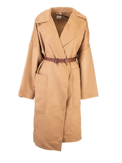 Burberry Double-sided Beige Wrap Coat In Brown