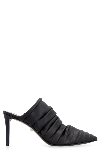 Alevì Naomi Draped Leather Mules In Black