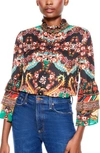 ALICE AND OLIVIA LIBERTY TIERED RUFFLE BUTTON FRONT BLOUSE,CC009P19001