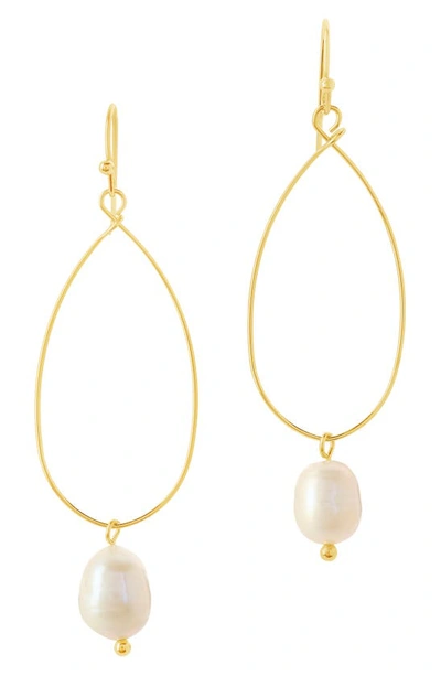 Sterling Forever Genuine Pearl Teardrop Earrings In Gold