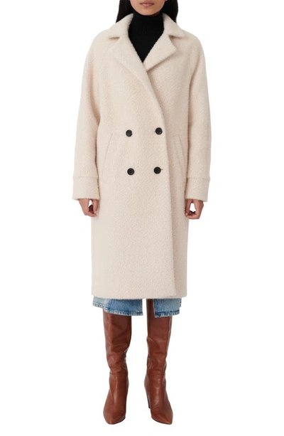 Maje Gabyna Double Breasted Long Textured Twill Coat In Nude