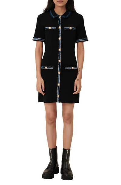 Maje Womens Navy Roliano Button-up Cotton-knit Mini Dress 12 In Black