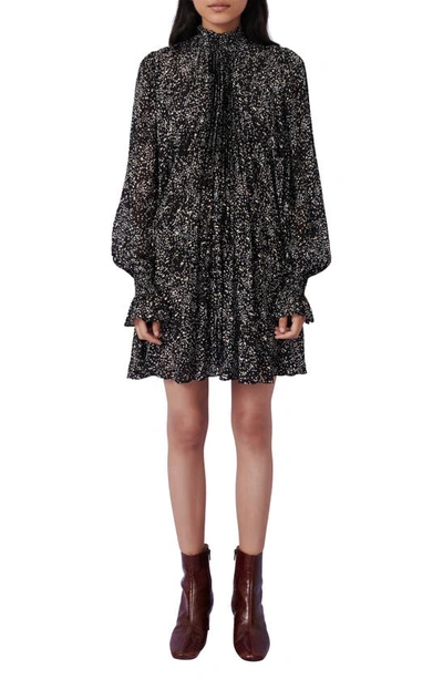 Maje Metallic Spot Print Long Sleeve Silk Blend Swing Dress In Black White