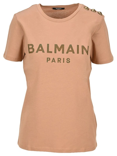 Balmain Button Embellished T In Brown