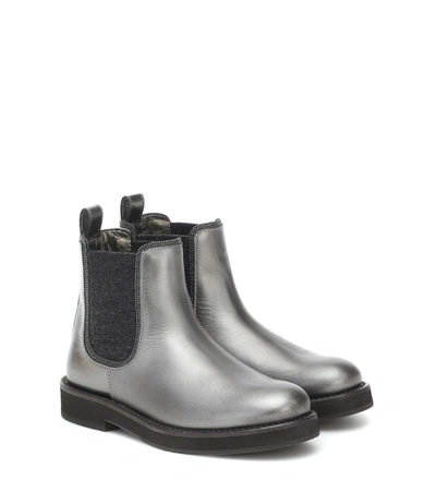 Brunello Cucinelli Metallic Leather Chelsea Boots, Kids In 银色