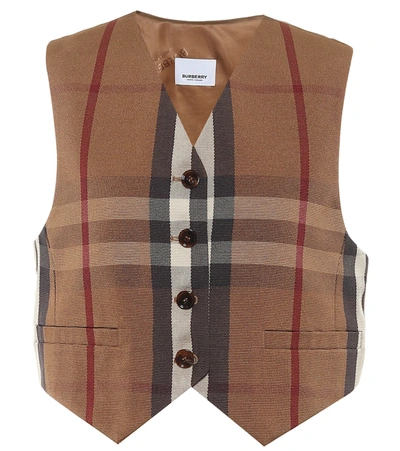 Burberry Cropped Checked Canvas And Satin-jacquard Vest In Beige