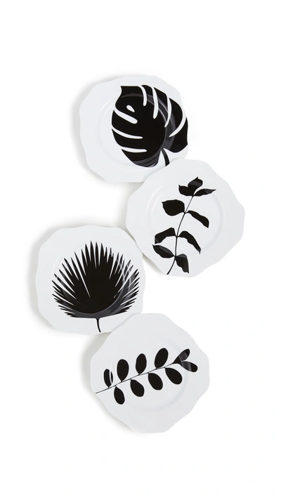 Shopbop Home Shopbop @home Set Of 4 Leaves Plates In Black/white