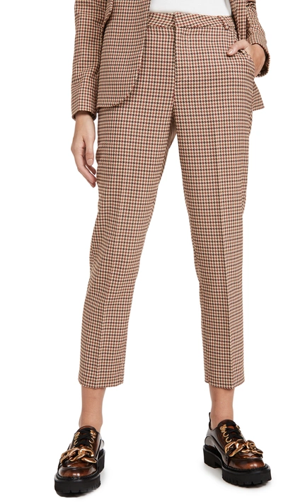 L Agence Ludivine Cropped Houndstooth Tweed Straight-leg Pants In Tan Burgundy