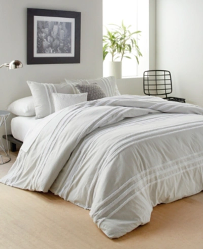 Dkny Chenille Stripe Full/queen Comforter Set In Silver