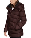 Calvin Klein Hooded Faux-fur-lined Down Puffer Coat, Created For Macy's In Chianti