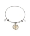 DISNEY TWO-TONE MICKEY MOUSE CUBIC ZIRCONIA SNOWFLAKE BANGLE BRACELET IN SILVER PLATE