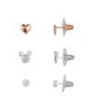 DISNEY TWO-TONE MICKEY MOUSE EARRING SET WITH ROSE GOLD-TONE HEART AND BEZEL CUBIC ZIRCONIA STUD EARRING IN