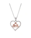 DISNEY TWO-TONE PRINCESS CUBIC ZIRCONIA CROWN HEART PENDANT NECKLACE IN FINE SILVER PLATE