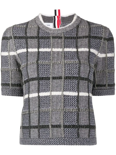 Thom Browne Check-pattern Short-sleeved Jumper In Grey