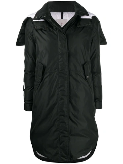 Moncler Hugon Logo Sleeve Water Resistant Down Raincoat In Black