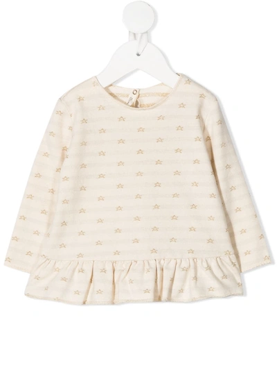 Zhoe & Tobiah Babies' Star-print Ruffle Hem Dress In Neutrals