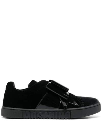 Moschino Slip On Trainers In Velvet Maxi Bow In Black
