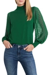 Cece Long Sleeve Mock Neck Clip Sleeve Sweater In Alpine Green