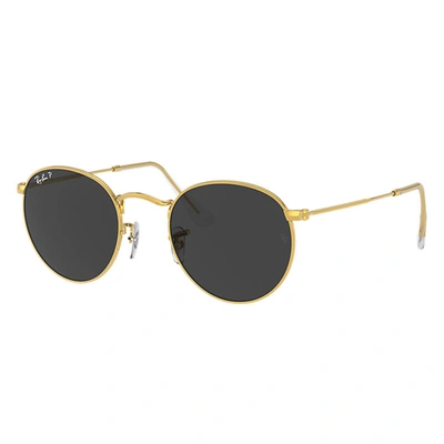 Ray Ban Round Metal Sonnenbrillen Gold Fassung Schwarz Glas Polarisiert 53-21