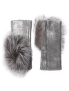 ADRIENNE LANDAU Fox Fur Pom-Pom Metallic Knit Arm Warmers