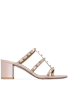 Valentino Rockstud Caged Metallic Leather Slide Sandals In Neutrals