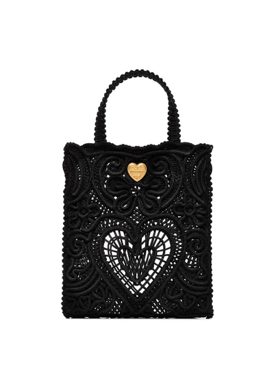 Dolce & Gabbana Small Beatrice Crocheted Tote Bag In Black