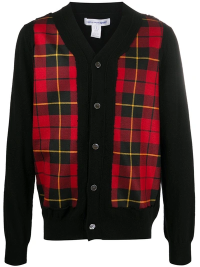 Comme Des Garçons Shirt Tartan Panel Wool Cardigan In Black