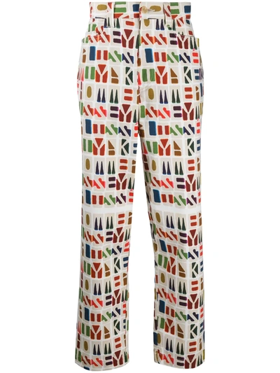 Issey Miyake Abstract Print Straight Trousers In Multicolour