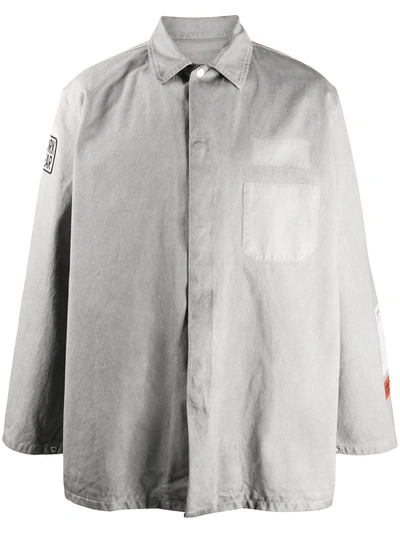 Heron Preston Longsleeved Logo Patch Shirt In Grey