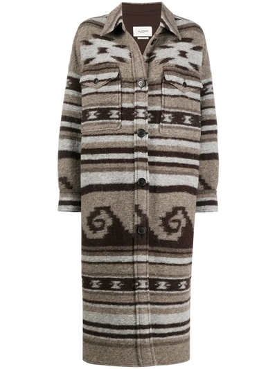 Isabel Marant Étoile Gabrion Oversized Striped Coat In Brown