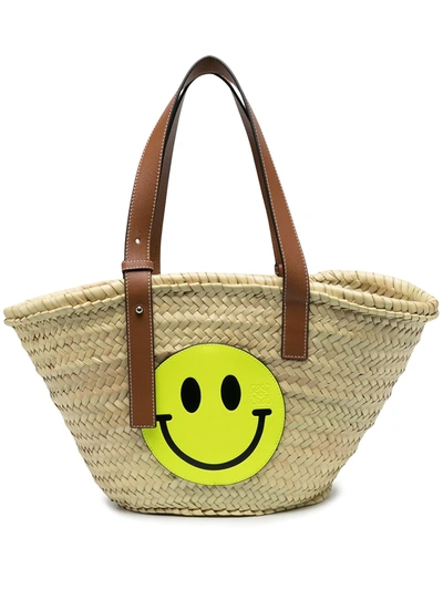 Loewe Smiley Face Beach Tote Bag In Braun