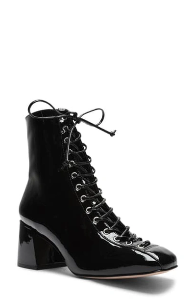 Schutz Women's New Kika Lace Up Patent Leather Booties In Black