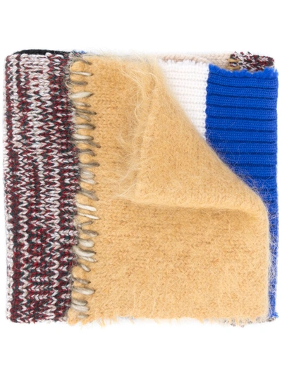 Marni Patchwork Knit Scarf In Brown