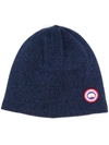 Canada Goose Logo Patch Knitted Beanie In Blue