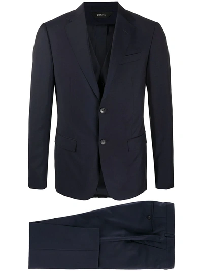 Z Zegna Three-piece Mohair Suit In Blue