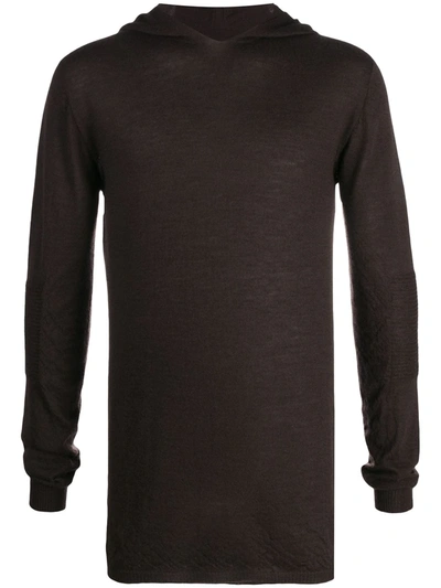 Rick Owens Hooded Knit Jumper In Brown