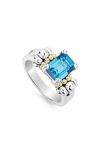 Lagos Glacier 9x7mm Gemstone Two-tone Ring In Swiss Blue Topaz